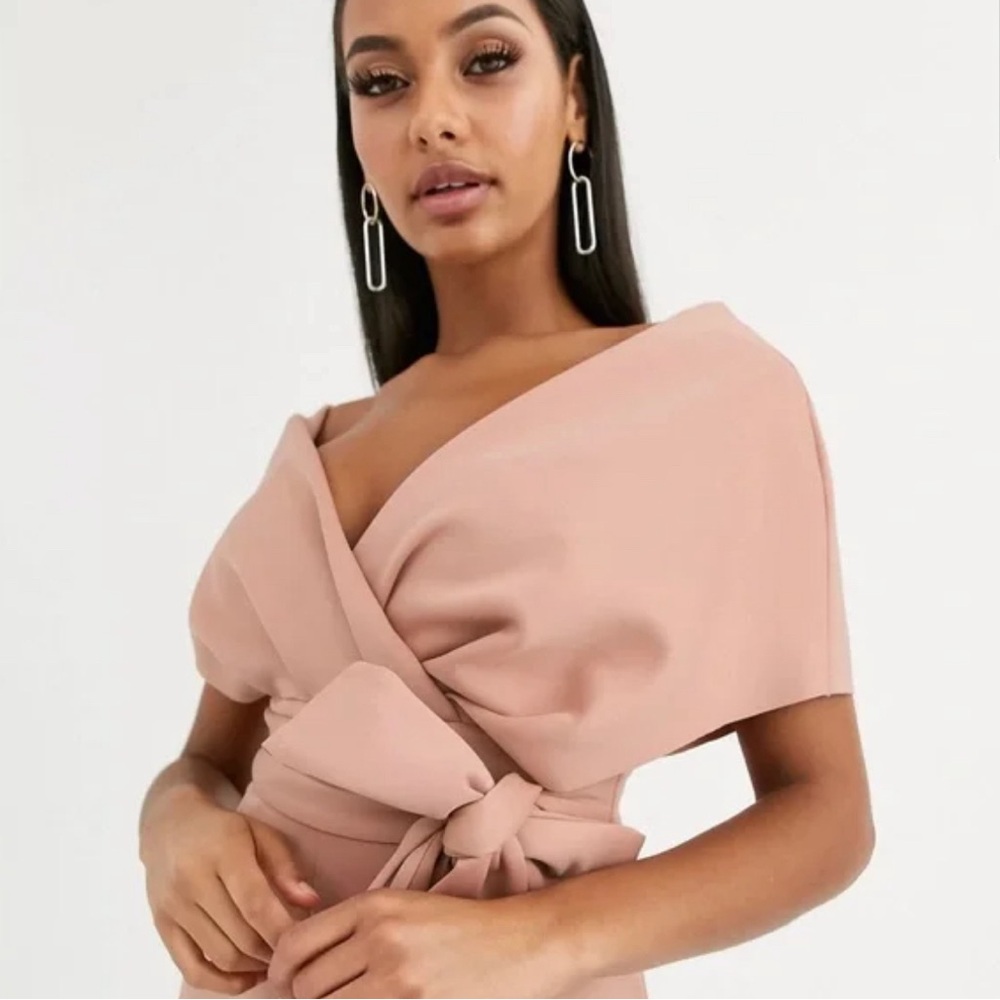 NWT ASOS fallen shoulder scuba jumpsuit in Blush